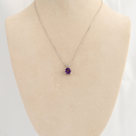 Amethyst pendant necklace on bust showing scale and chain length