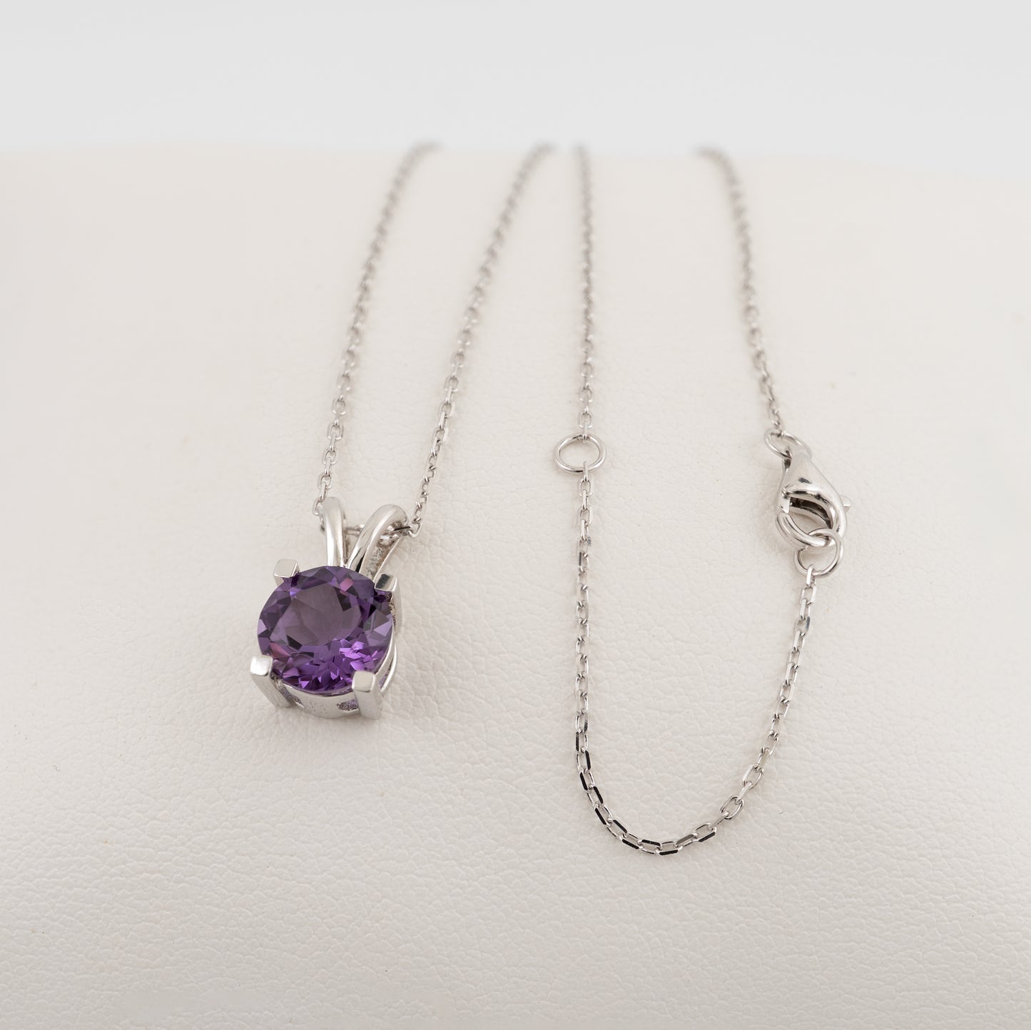 Silver amethyst necklace with round 8mm gemstone on adjustable chain