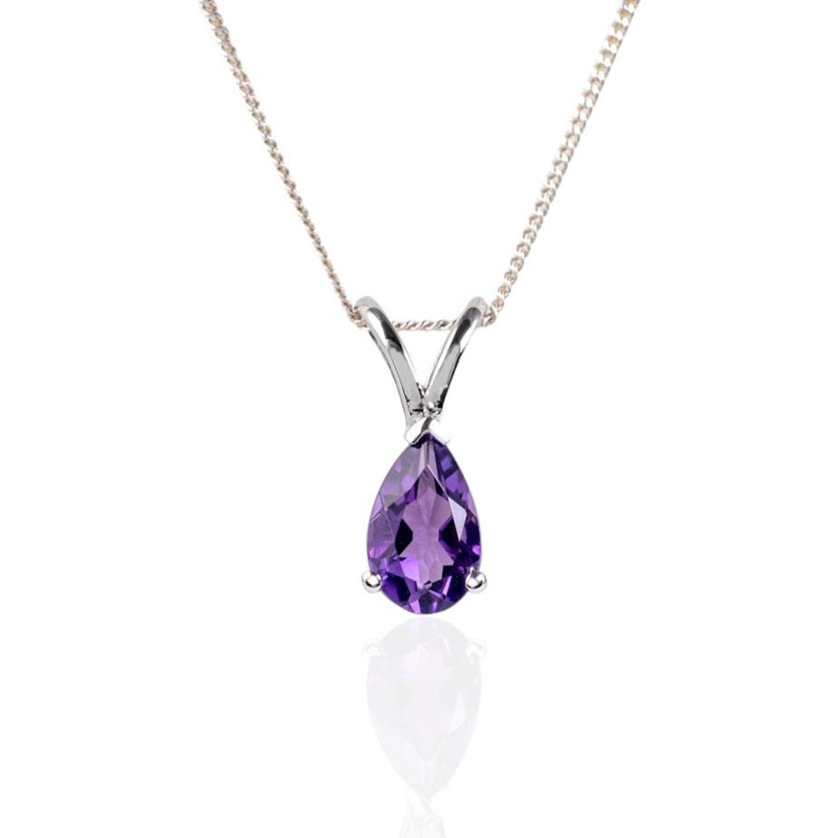Amethyst teardrop necklace in sterling silver – front view