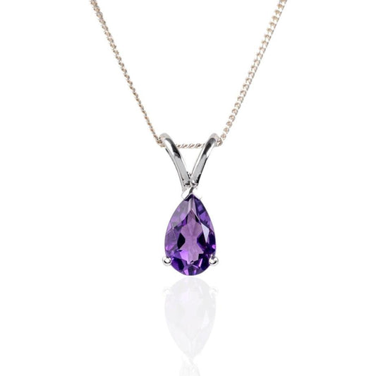 Amethyst teardrop necklace in sterling silver – front view