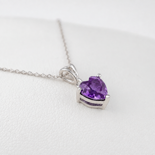 amethyst heart necklace silver side view