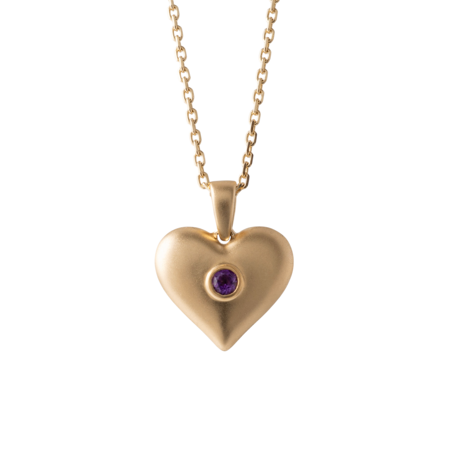 Amethyst Heart Necklace in Matte Gold main front view on white background hunters fine jewellery online shop