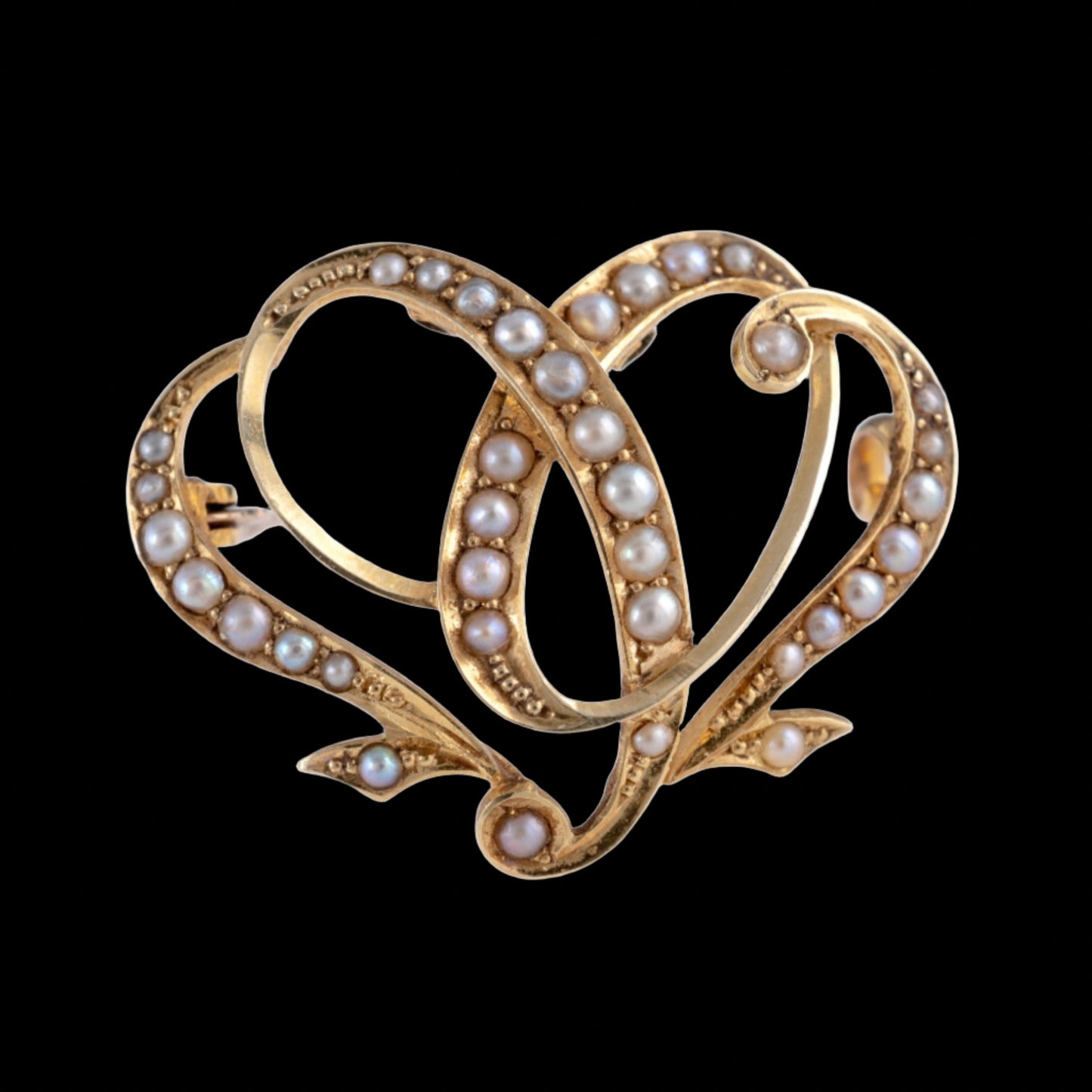 15ct Gold Art Nouveau Period Pearl Heart Brooch - Hunters Fine Jewellery