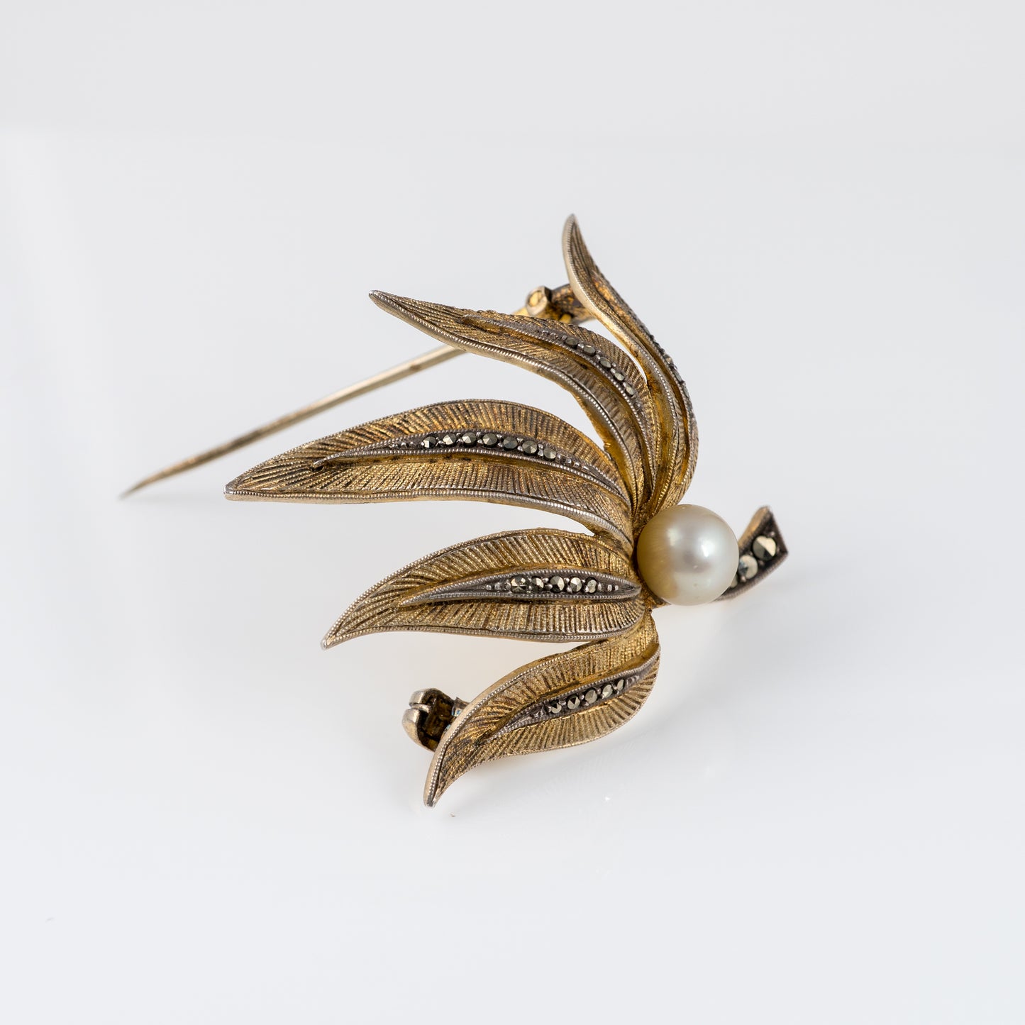 Vintage Theodor Fahrner Brooch Silver Pearl Marcasite