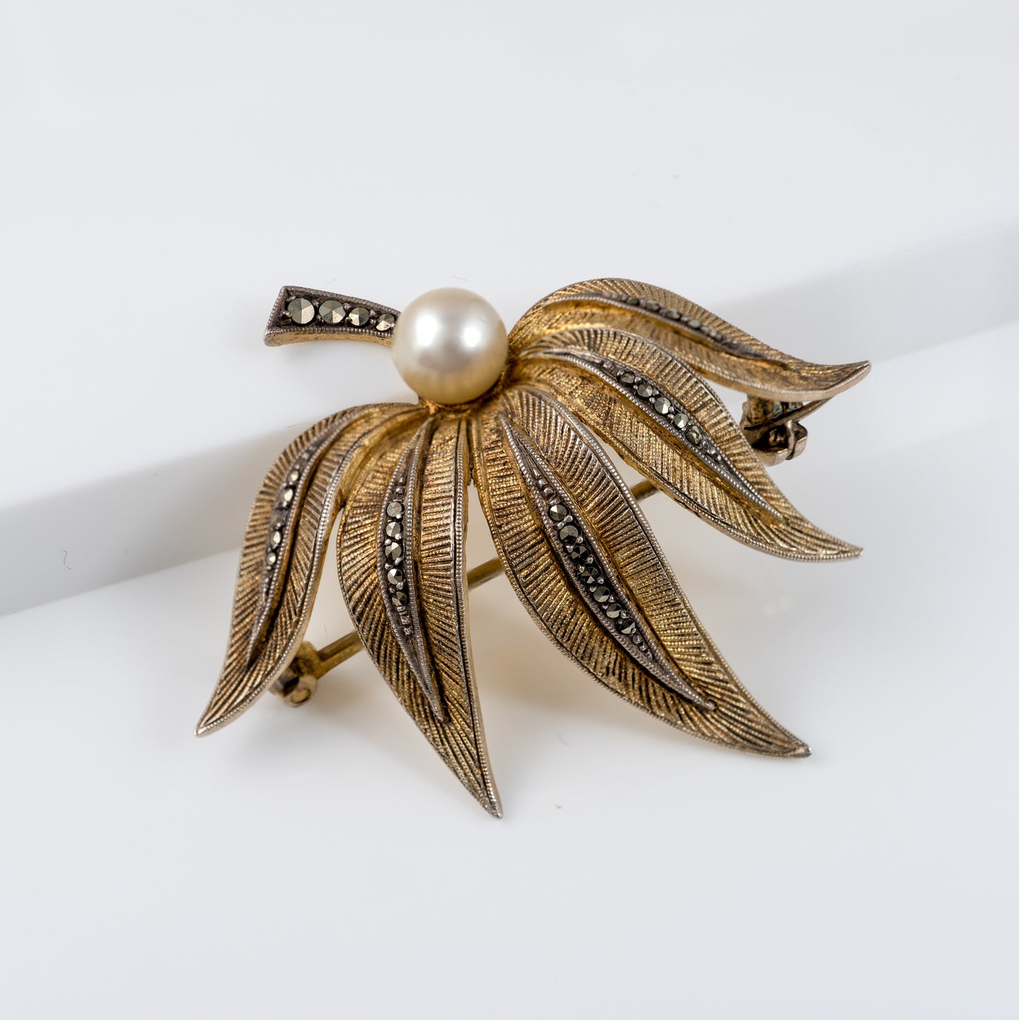 Vintage Theodor Fahrner Brooch Silver Pearl Marcasite