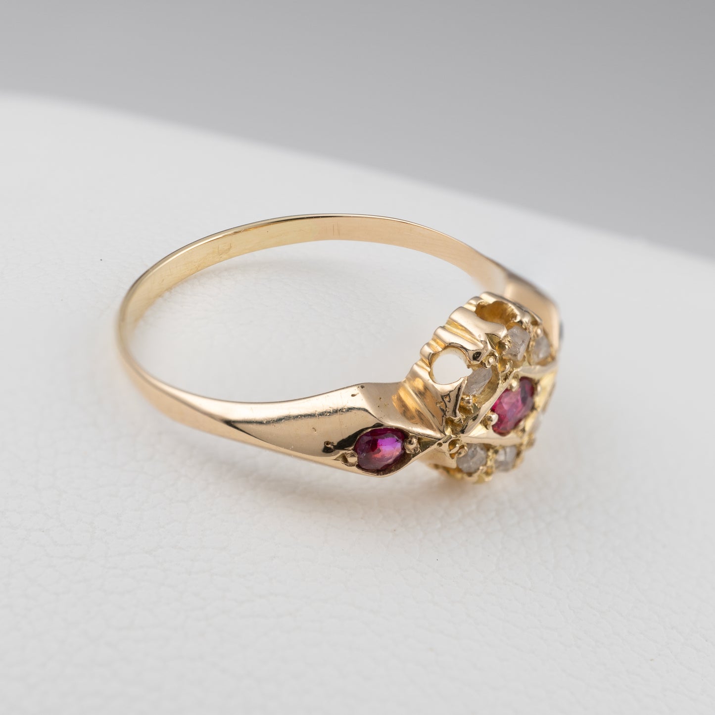Antique 18ct Yellow Gold Ruby Diamond Ring Size M