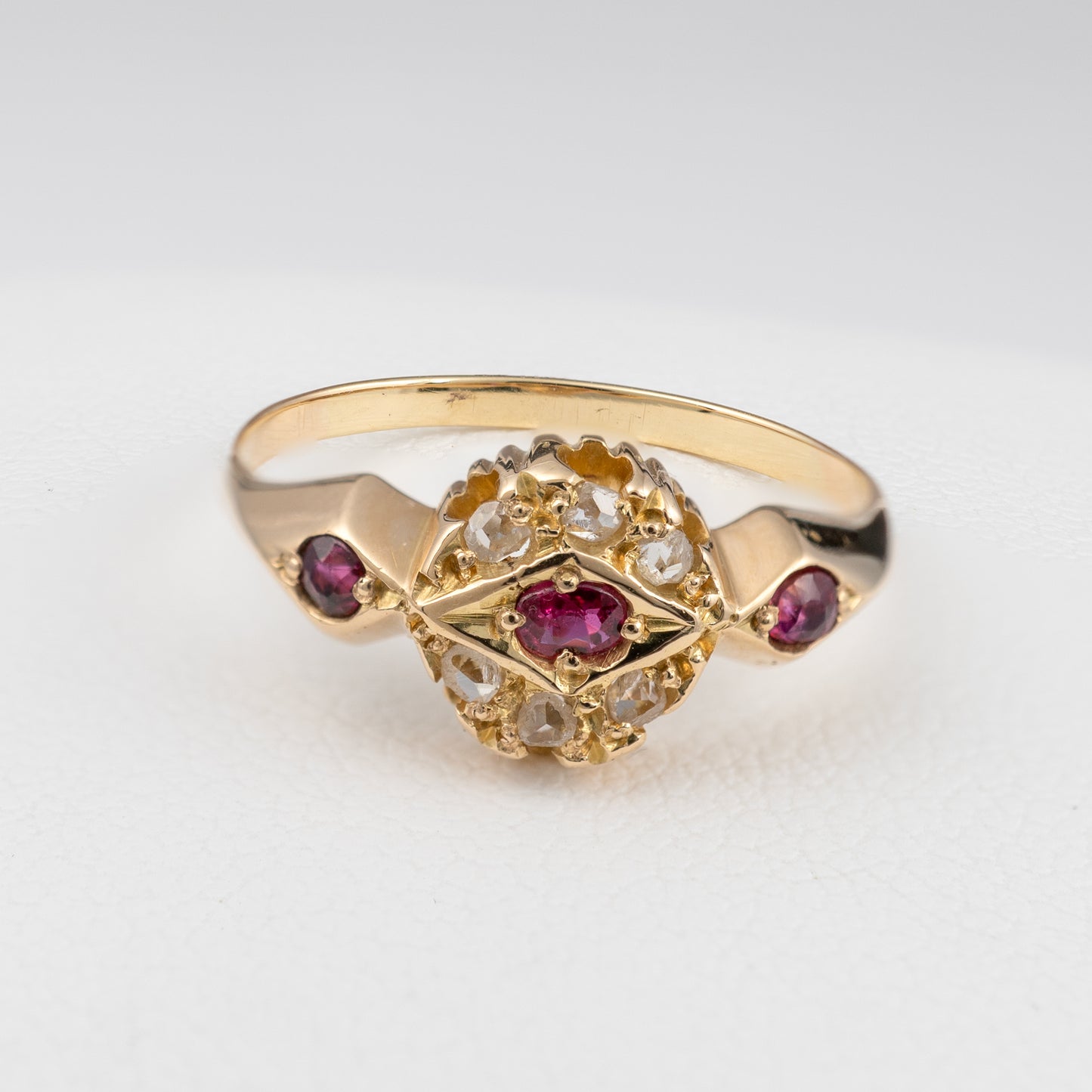 Antique 18ct Yellow Gold Ruby Diamond Ring Size M