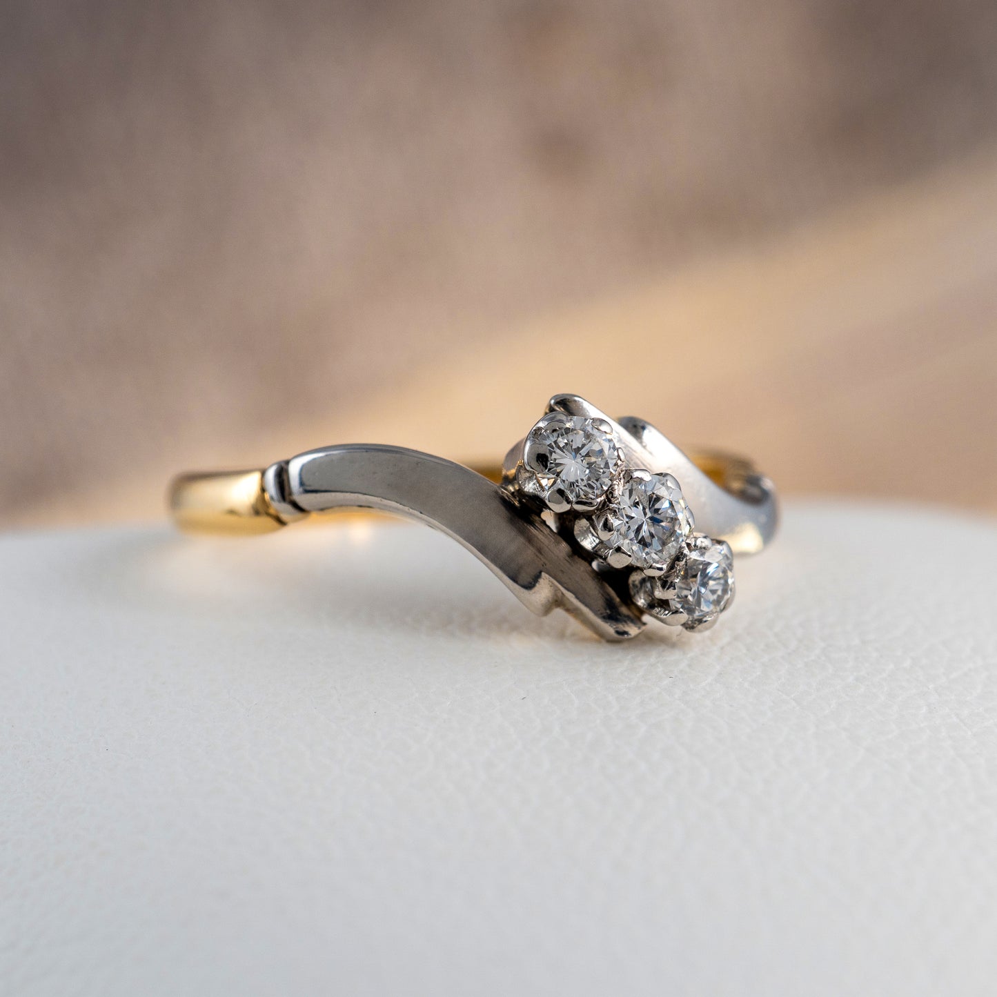 Antique Three Stone Diamond Ring 18ct Gold & Platinum Size L - Hunters Fine Jewellery