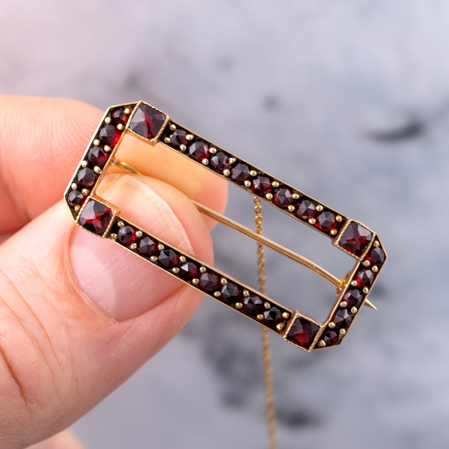 bohemian garnet brooch pin 14k gold