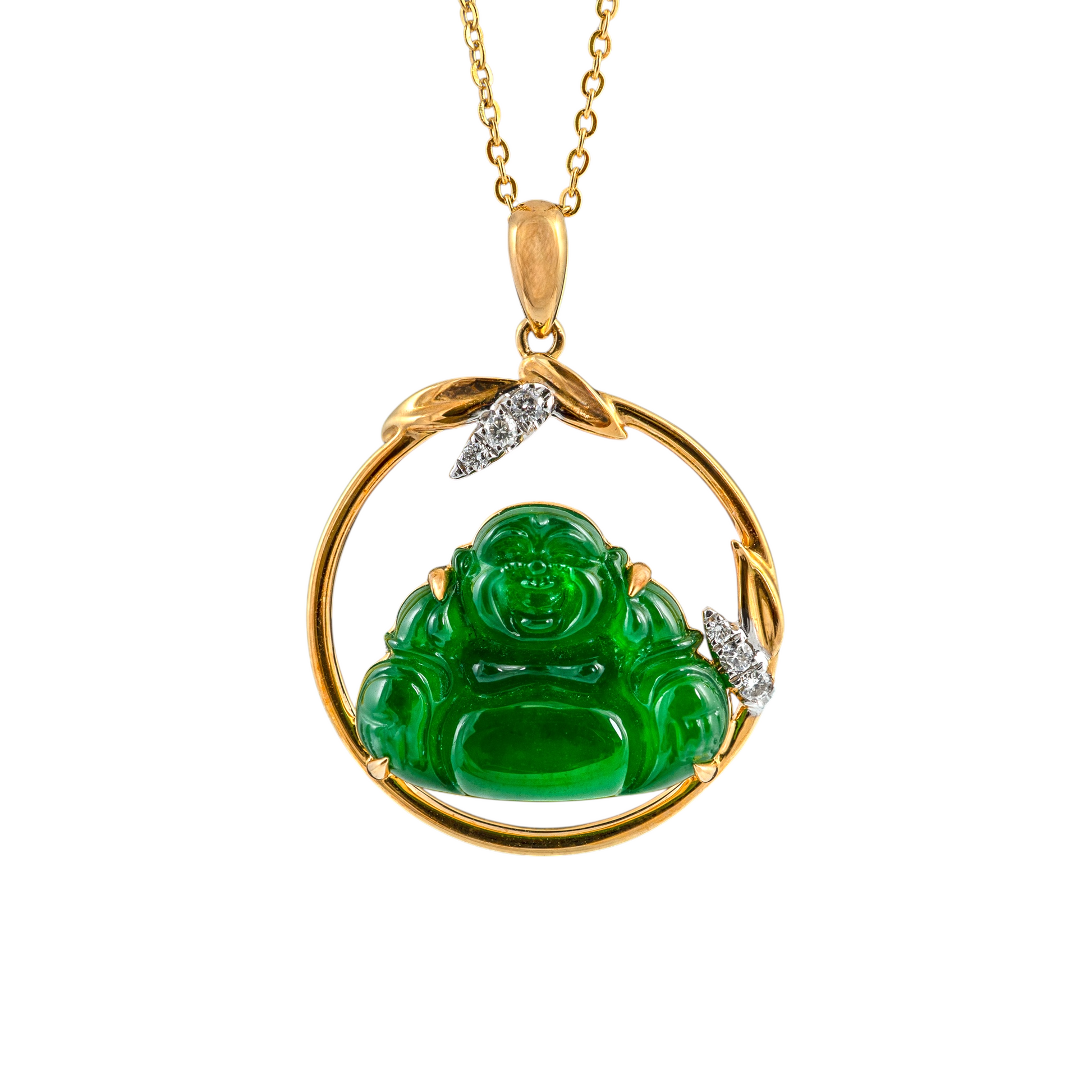 carved jadeite Buddha pendant in 18ct gold with diamonds – Feicui jade