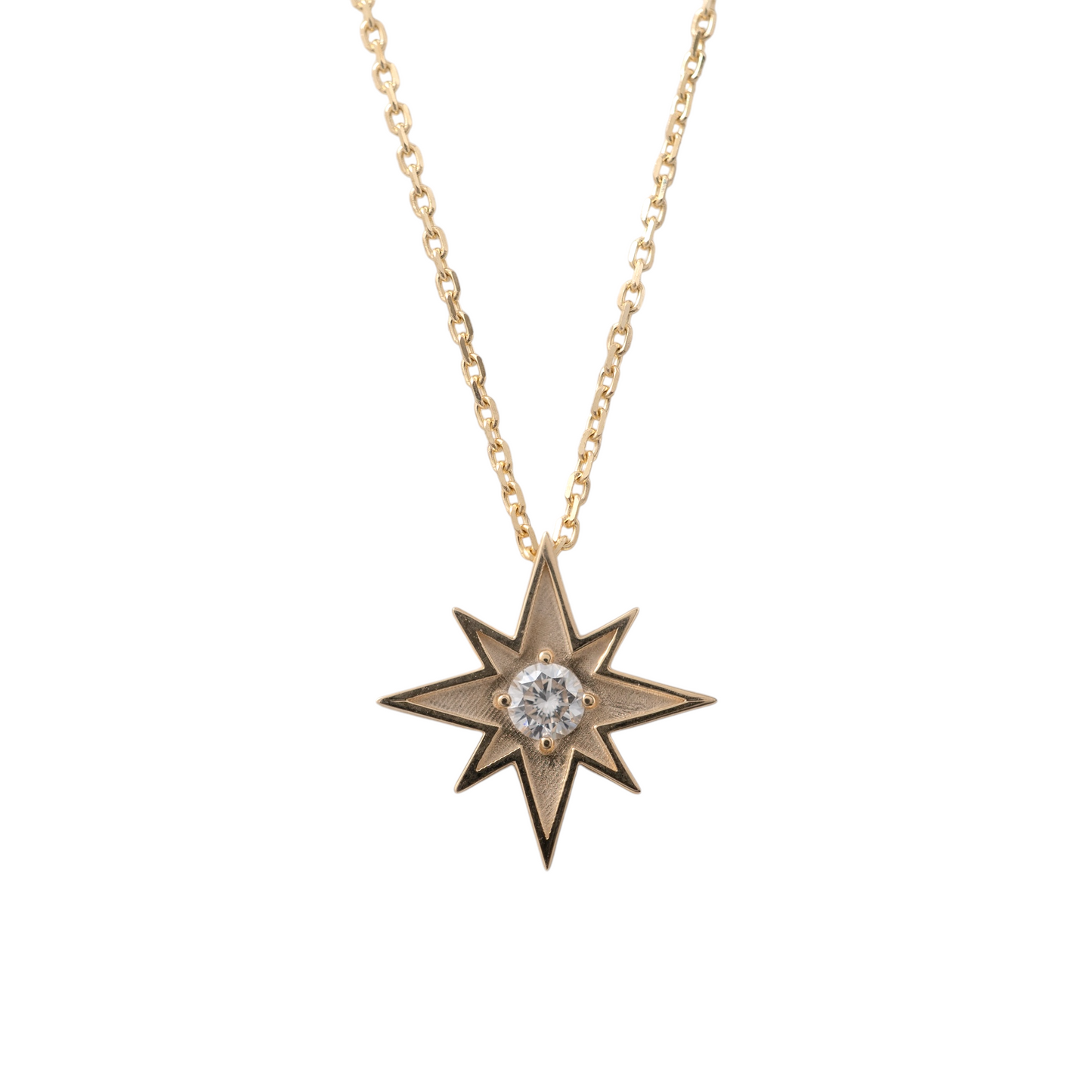 chunky 9ct Gold North Star necklace with lab diamond – Hunters Fine Jewellery