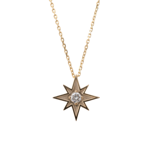 chunky 9ct Gold North Star necklace with lab diamond – Hunters Fine Jewellery