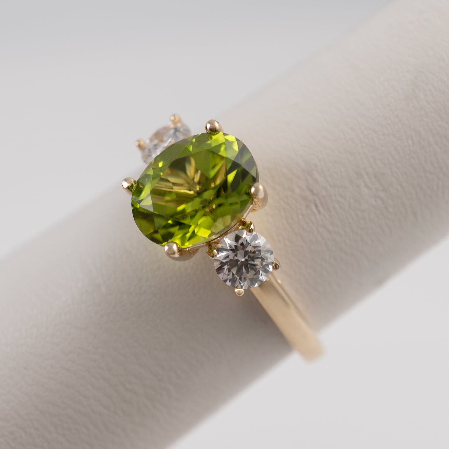 Natural Peridot Engagement Ring 9ct Yellow Gold Hallmarked with Diamonds