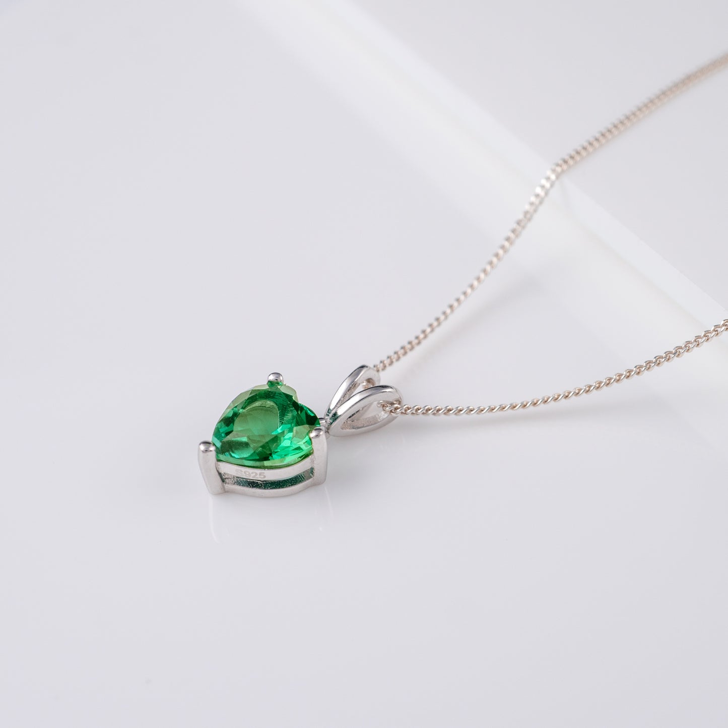 Lab Grown Emerald Heart Necklace in 925 Silver