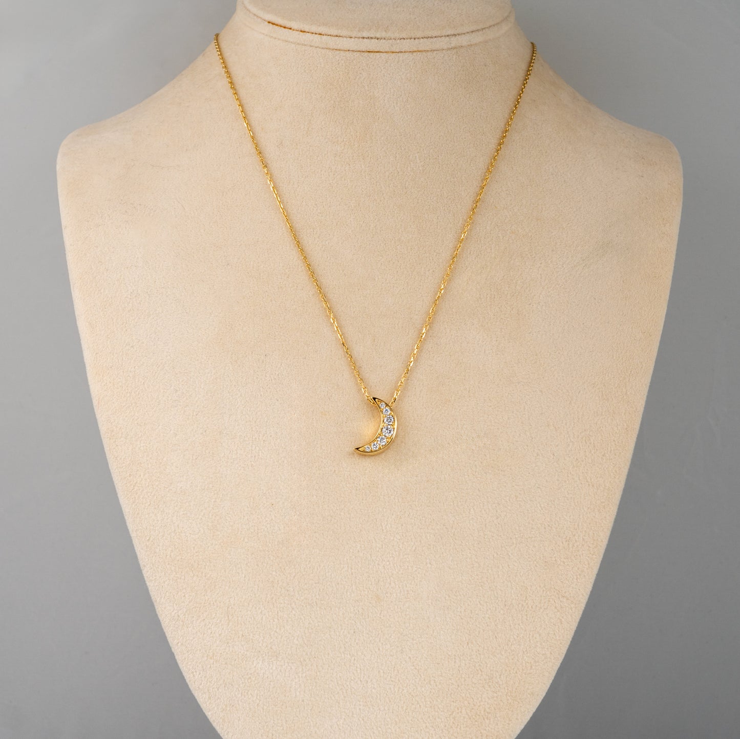 lab diamond moon crescent necklace on display bust hunters fine jewellery