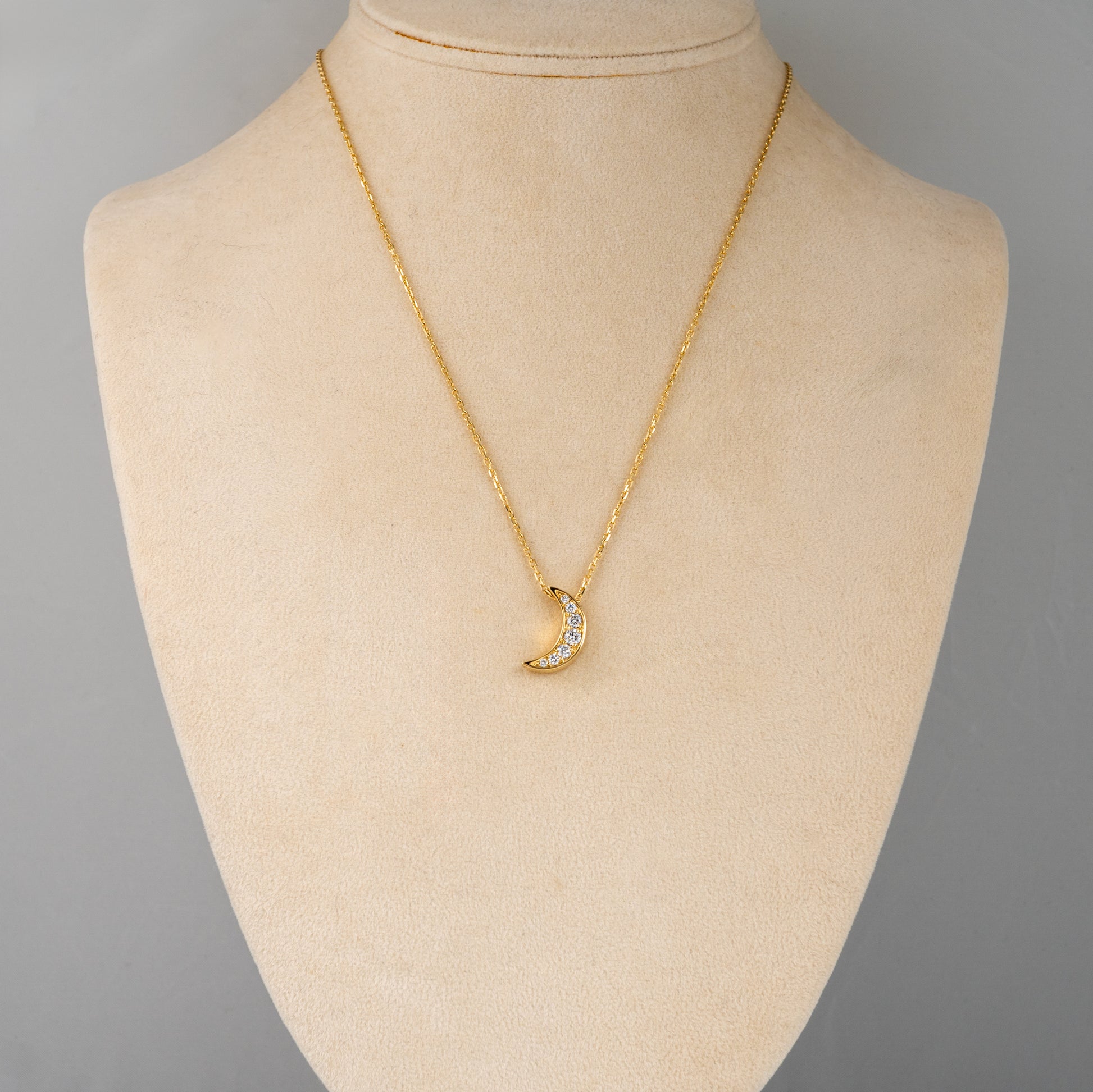 lab diamond moon crescent necklace on display bust hunters fine jewellery