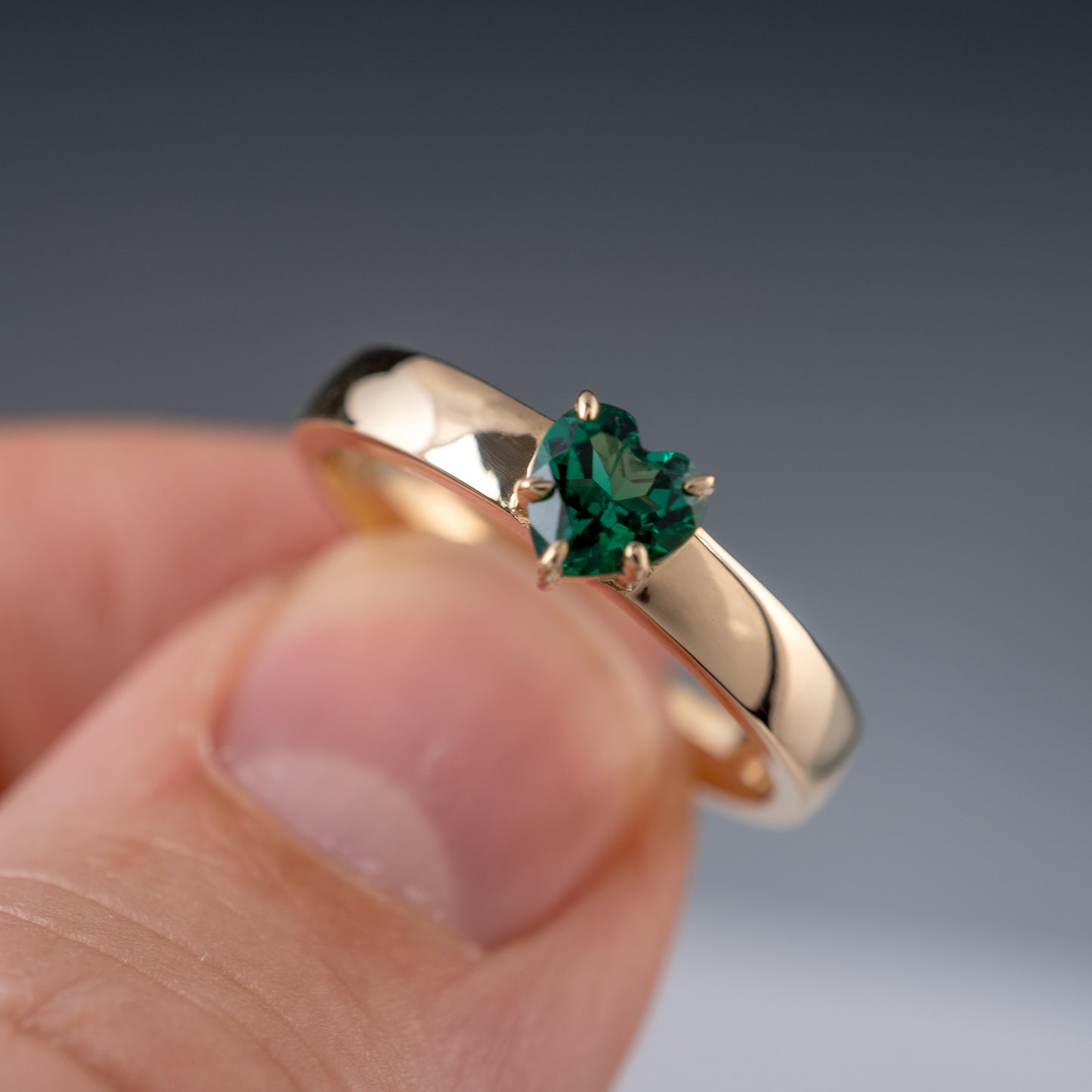 9ct Gold Lab Emerald Heart Ring Full Hallmarks Made To Order - Hunters Fine Jewellery