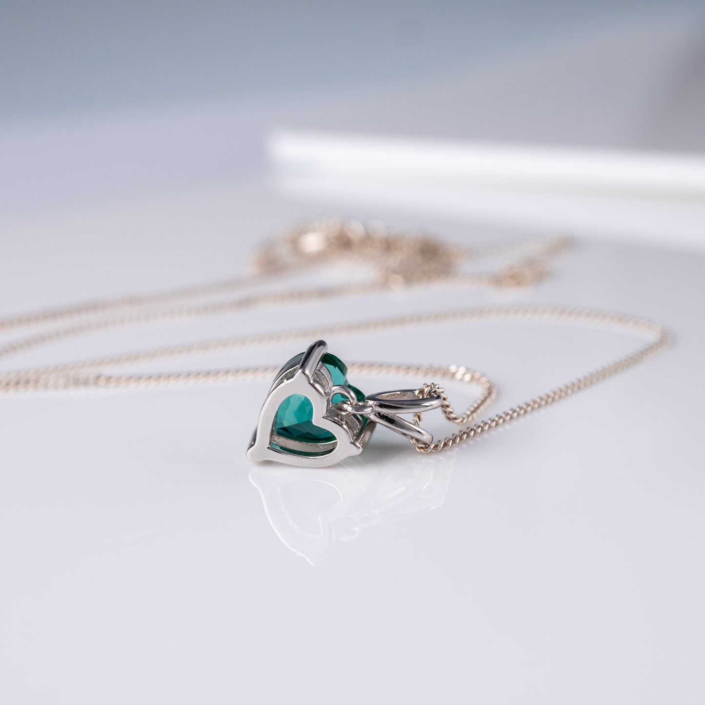 emerald heart necklace silver reverse side