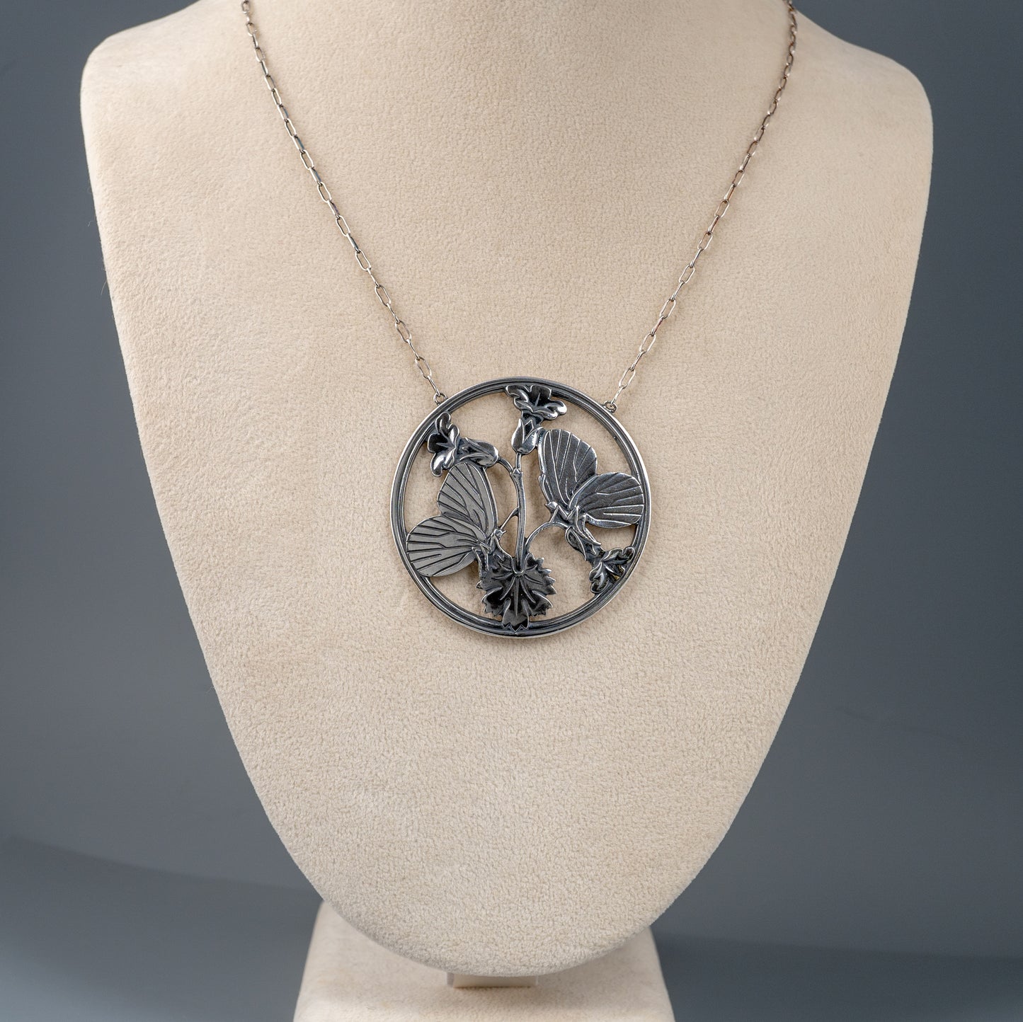 Vintage Silver Midnight Blossom Butterfly Pendant Circa 1940