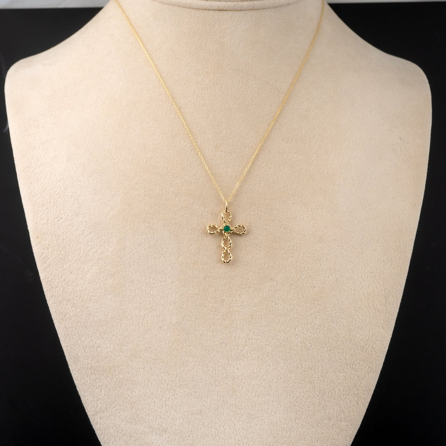 Green Onyx Crucifix Necklace with Gold Belcher Chain