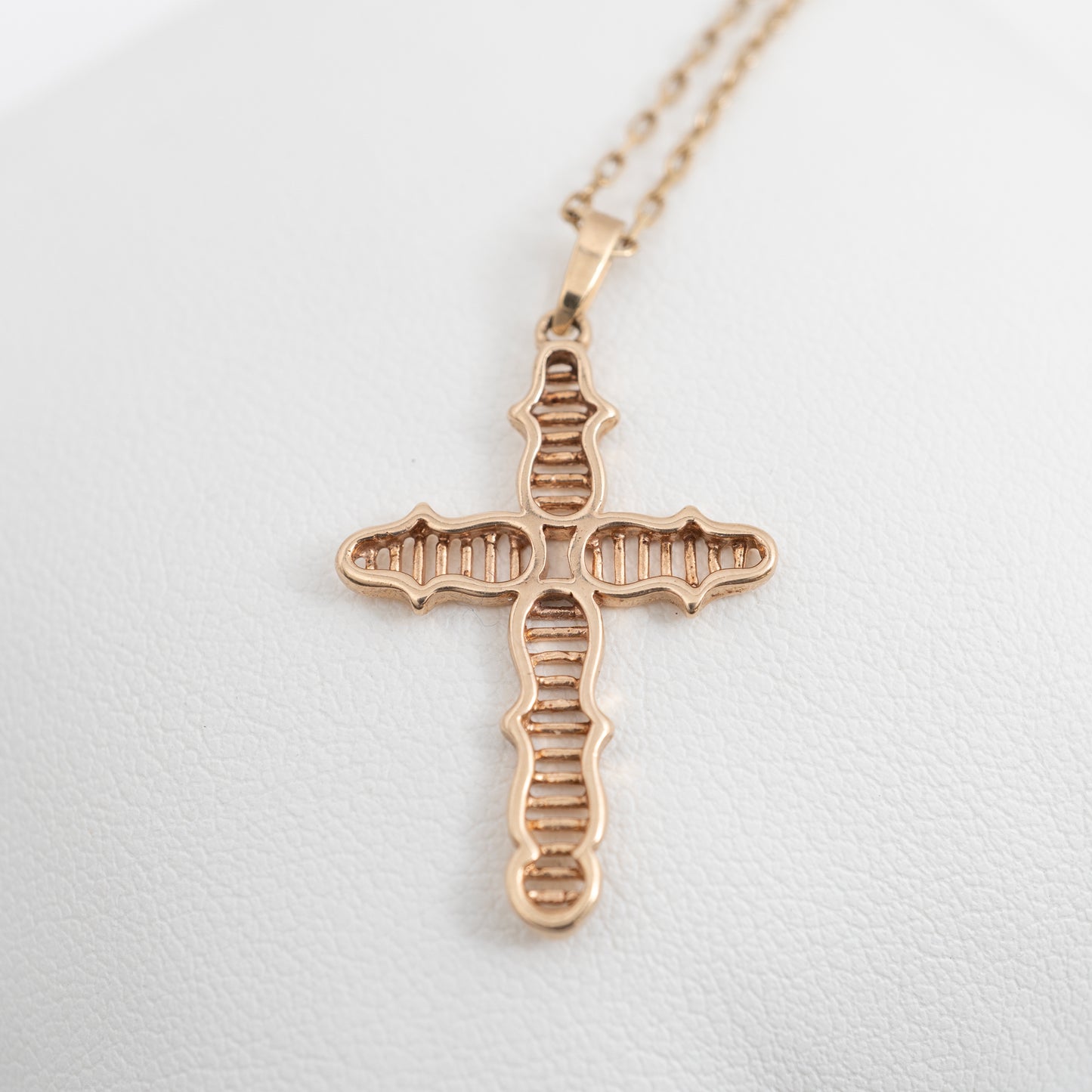 Reverse view of vintage 9ct gold crucifix necklace showcasing craftsmanship
