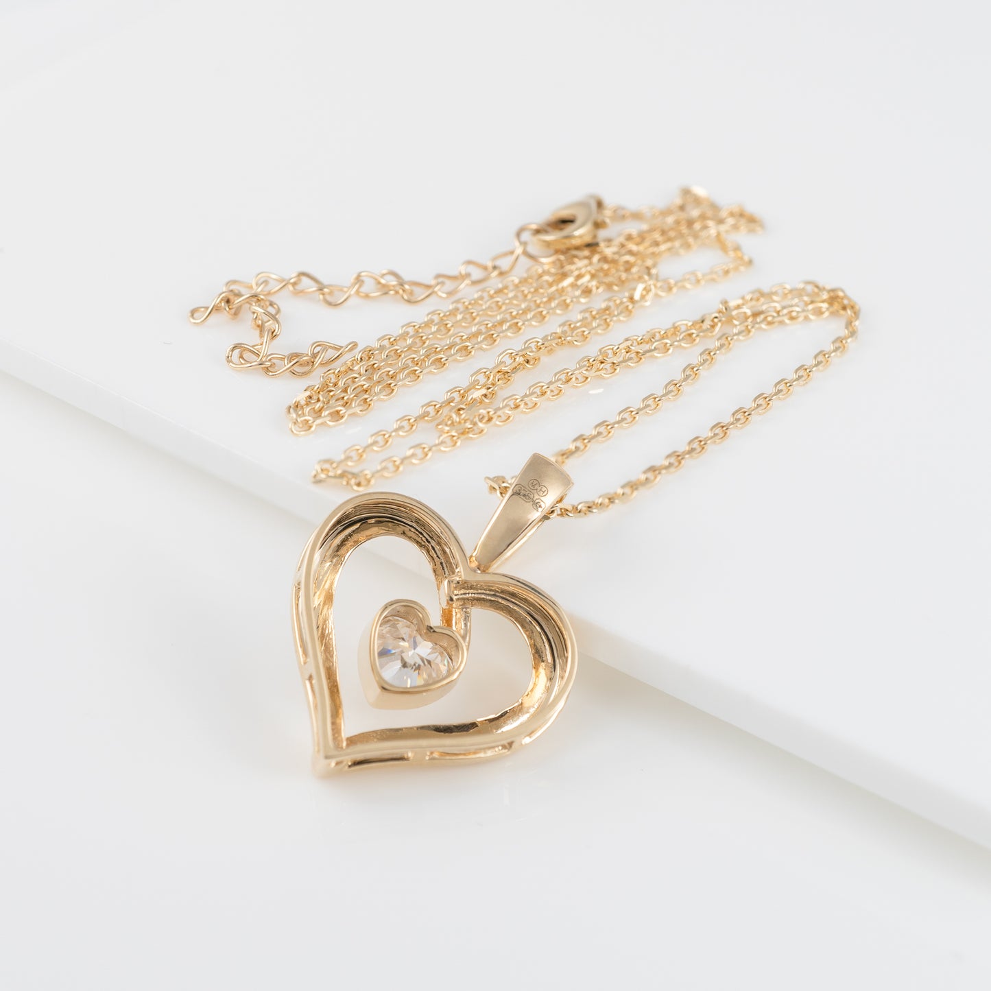 Moissanite Heart Necklace in 9ct Gold – Gift for Her