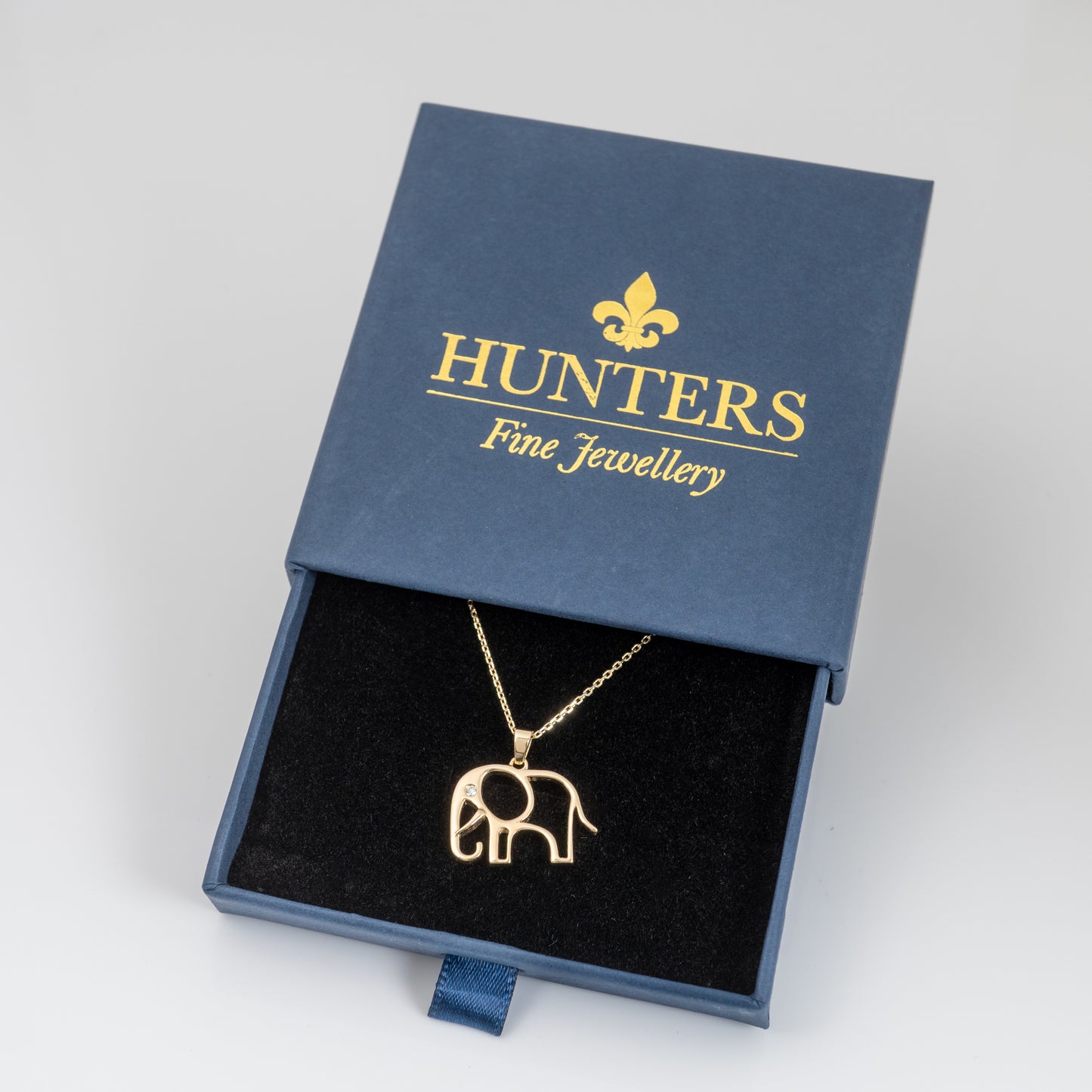 gold elephant necklace hunters fine jewellery gift box