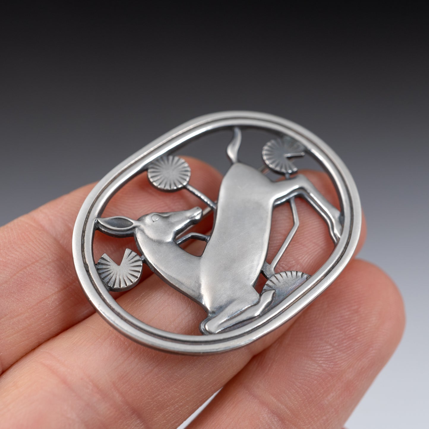 Georg Jensen Silver Kneeling Deer Brooch C 1940 Denmark