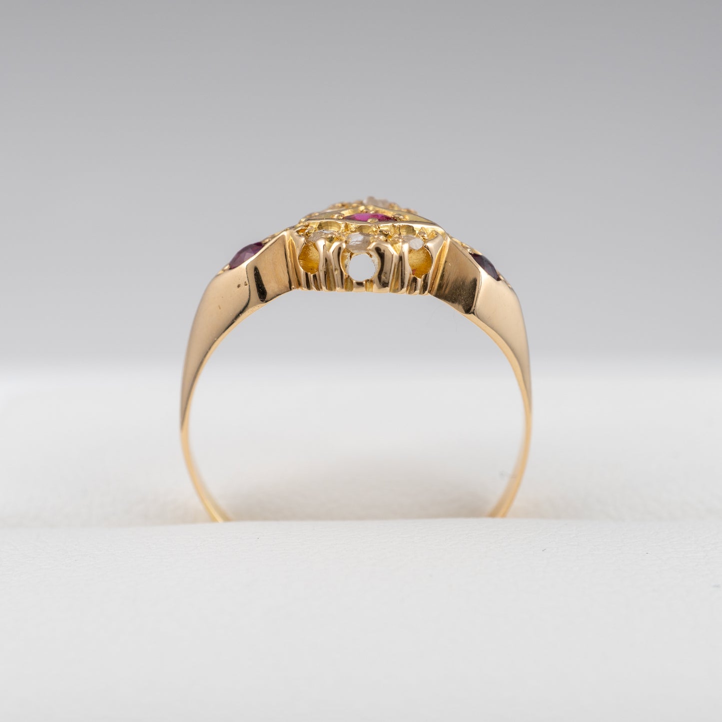 Antique 18ct Yellow Gold Ruby Diamond Ring Size M