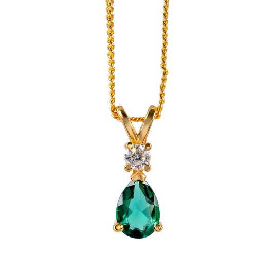 Lab emerald pendant in 18ct gold vermeil – front view on white background