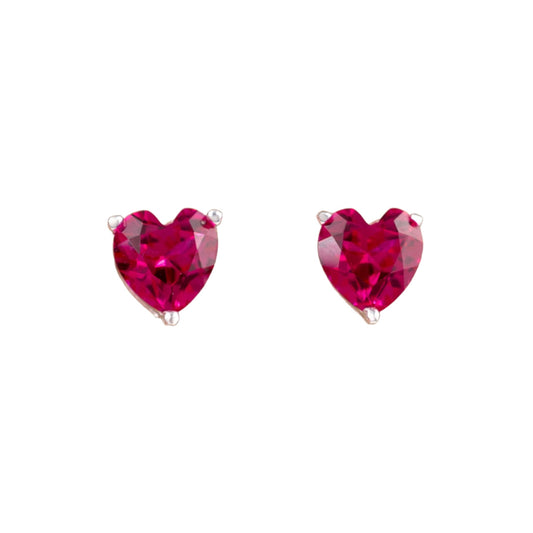 Lab Ruby 925 Silver Heart Shape Stud Post Earrings