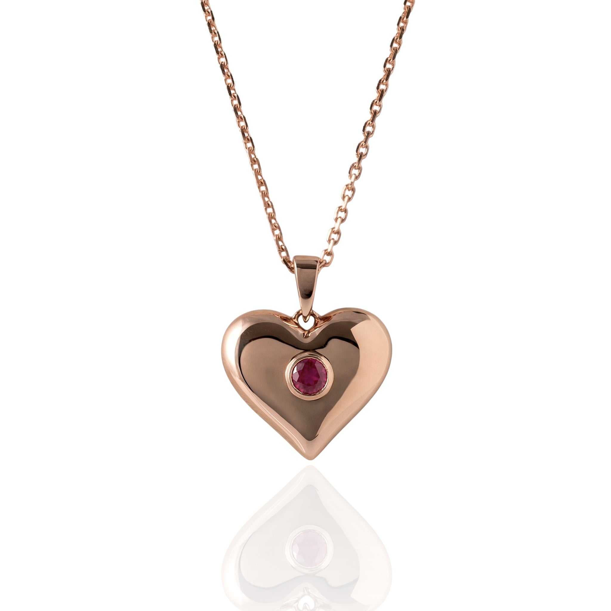 Lab Ruby Heart Necklace in 375 Rose Gold | UK Hallmarked