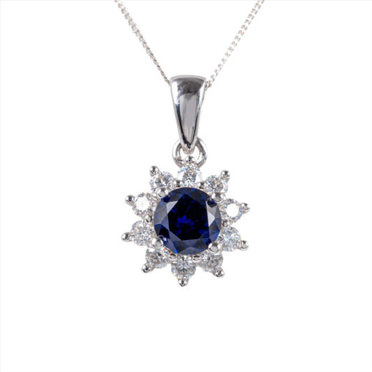 Silver Necklace with Lab-Grown Sapphire