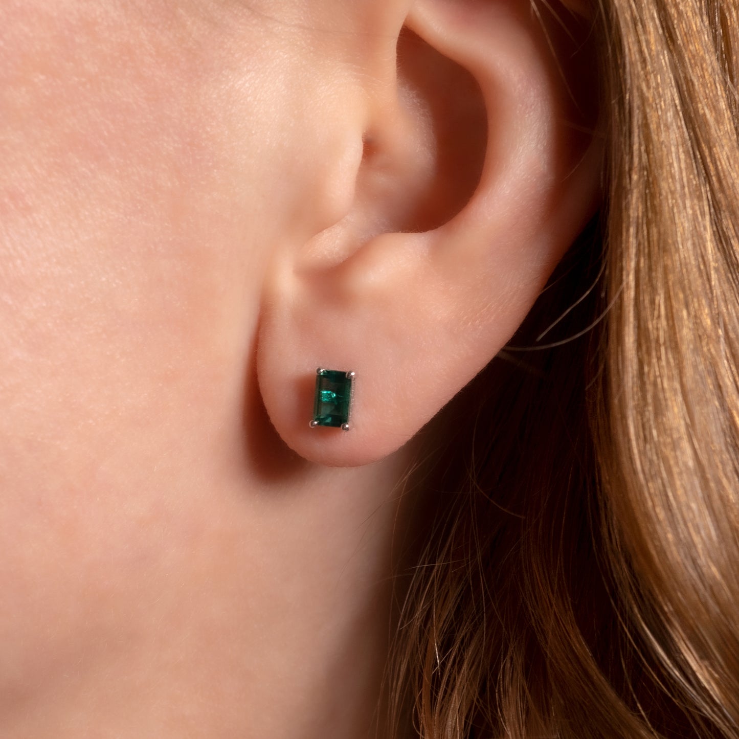 Lab Emerald Stud Earrings in Sterling Silver