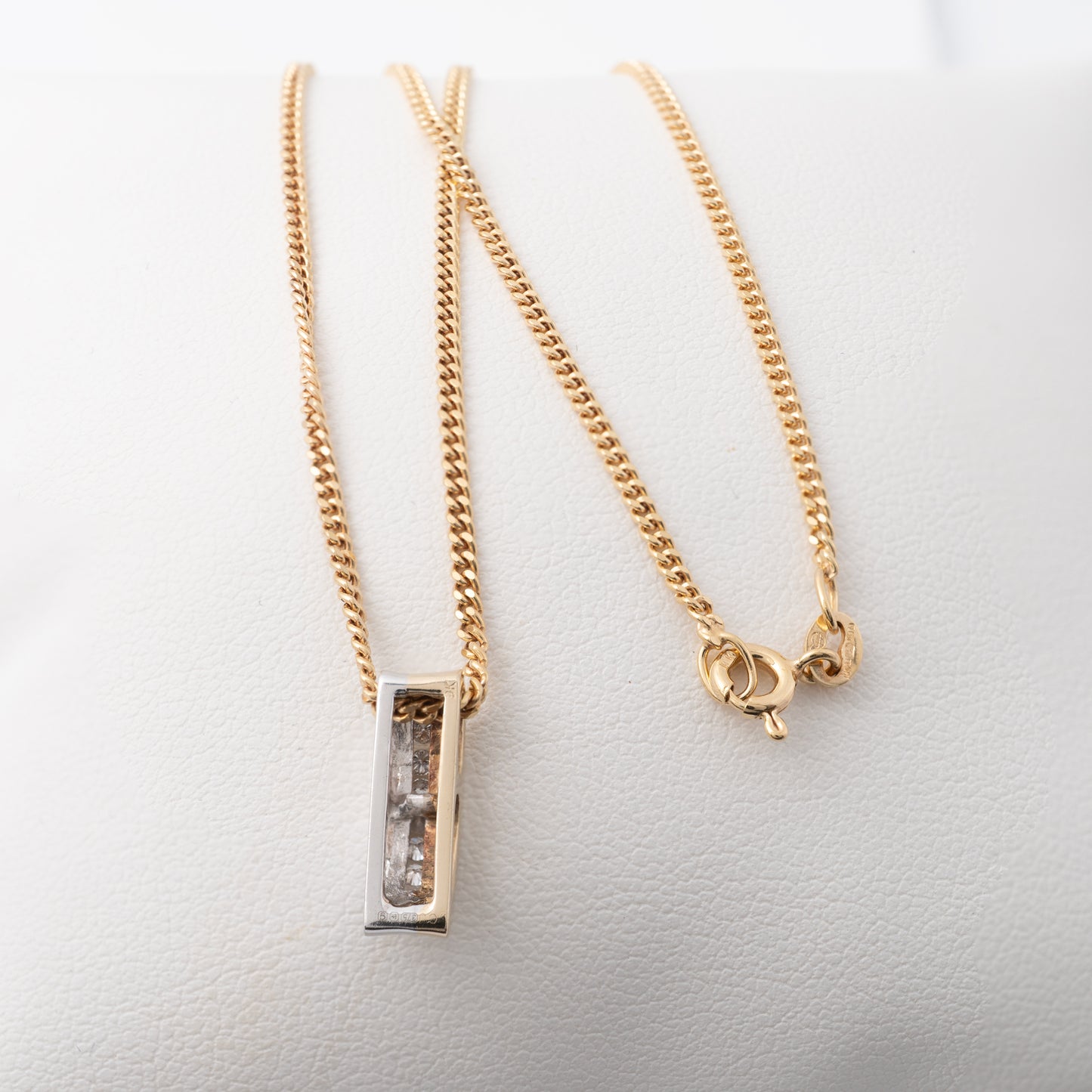 Pre-owned diamond necklace two-tone gold reverse side with hallmarks