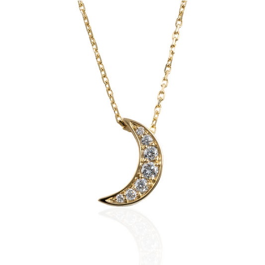 Moon crescent necklace in 9ct yellow gold – front view