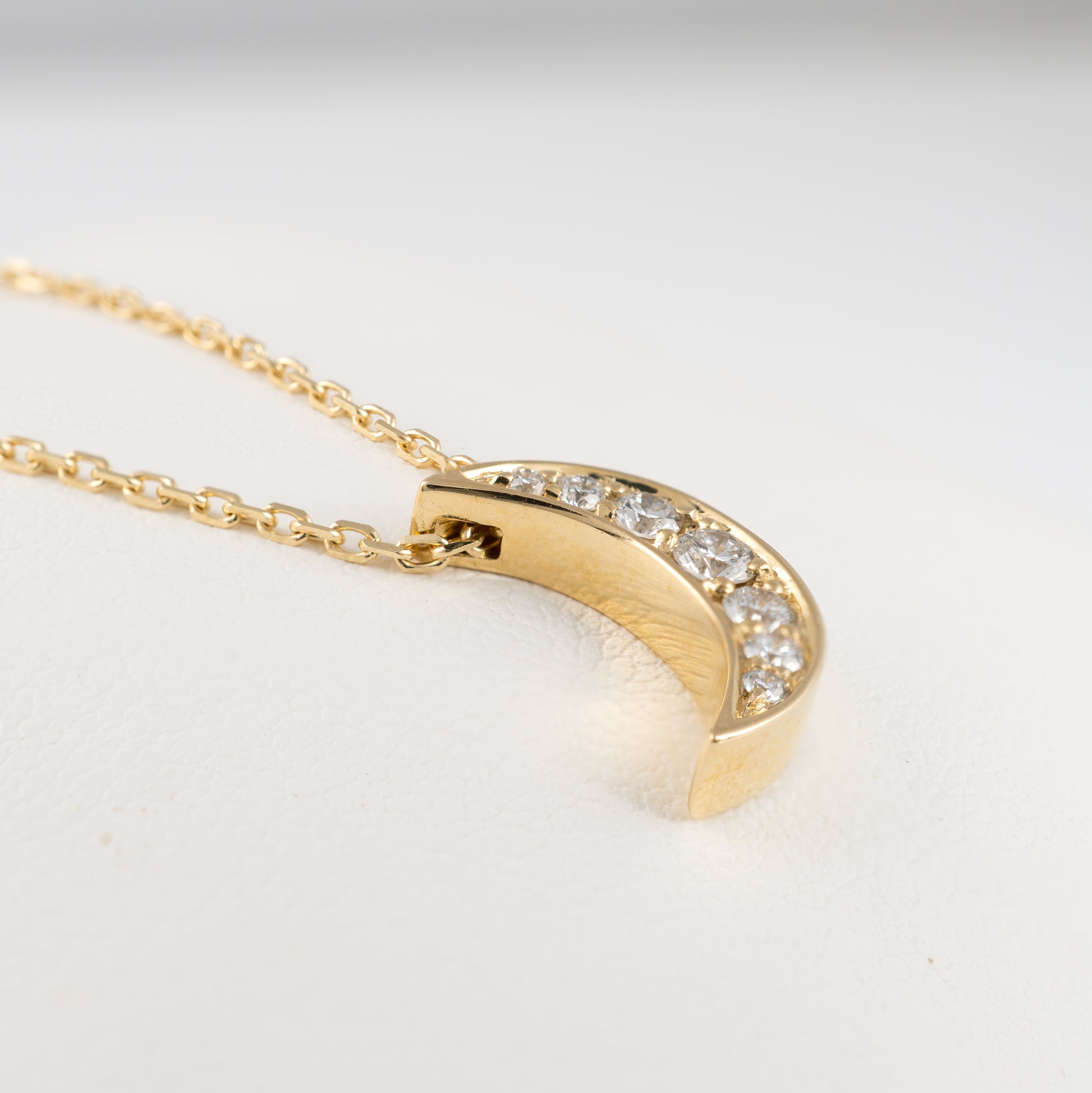 gold moon crescent necklace with diamonds