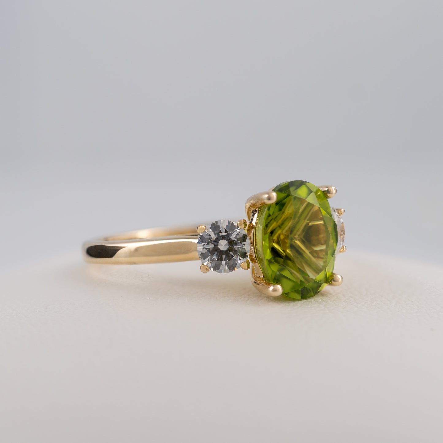 Natural Peridot Engagement Ring 9ct Yellow Gold Hallmarked with Diamonds