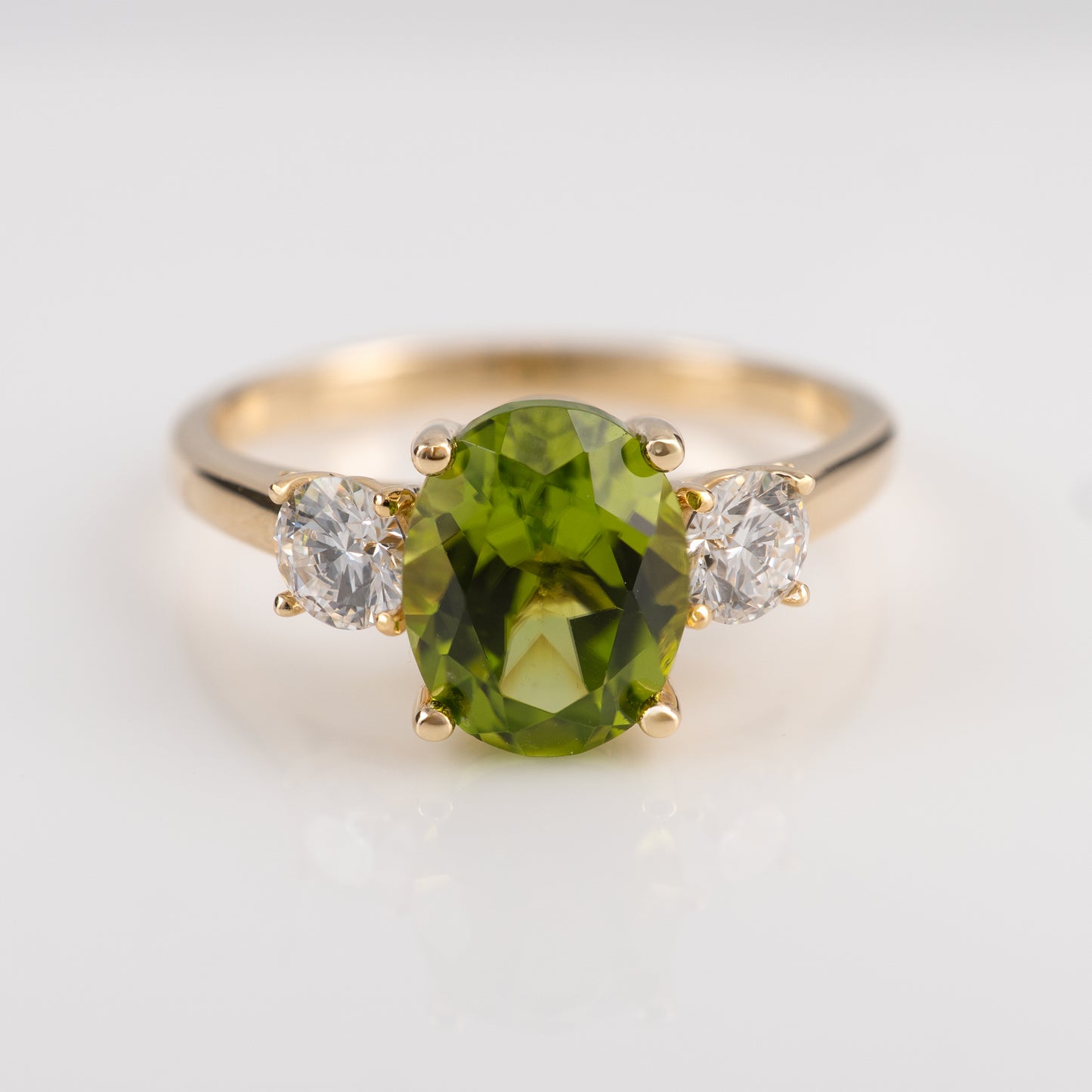 Natural Peridot Engagement Ring 9ct Yellow Gold Hallmarked with Diamonds
