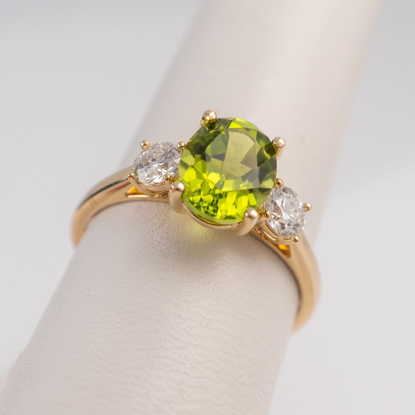 Natural Peridot Engagement Ring 9ct Yellow Gold Hallmarked with Diamonds