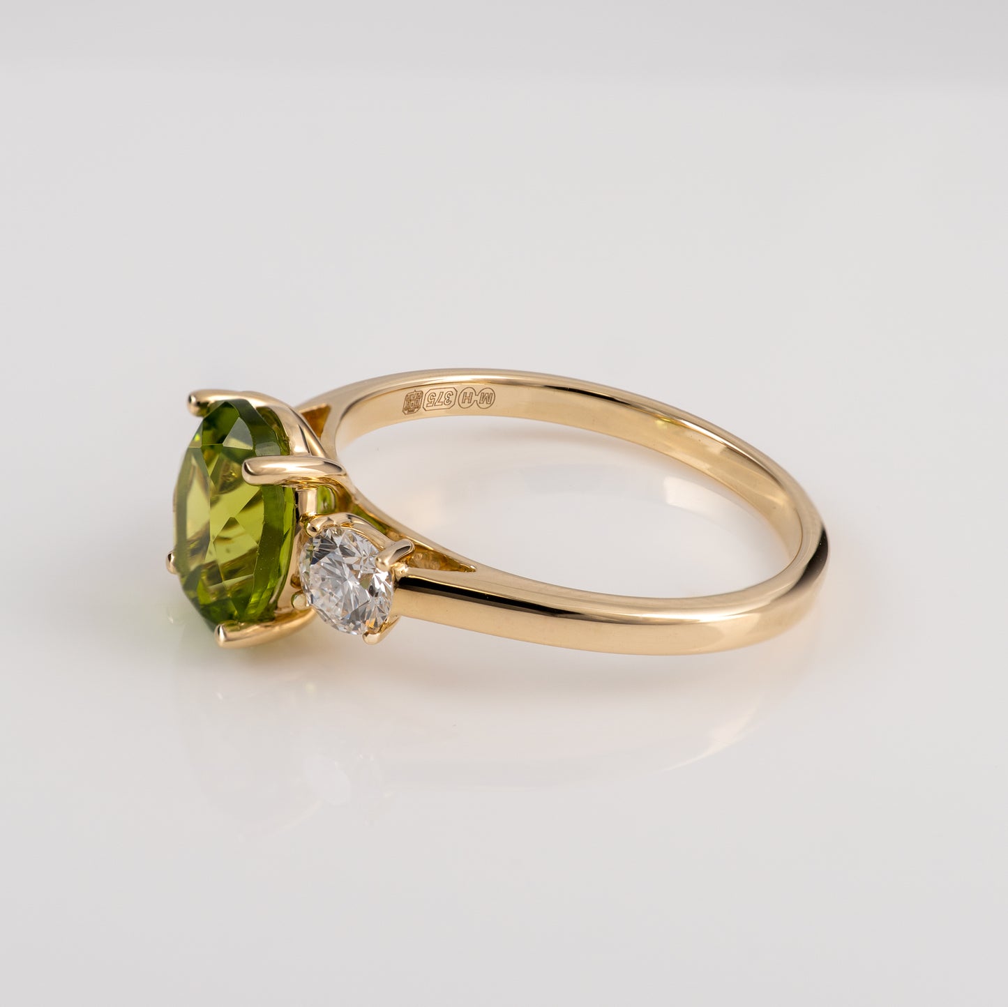 Natural Peridot Engagement Ring 9ct Yellow Gold Hallmarked with Diamonds