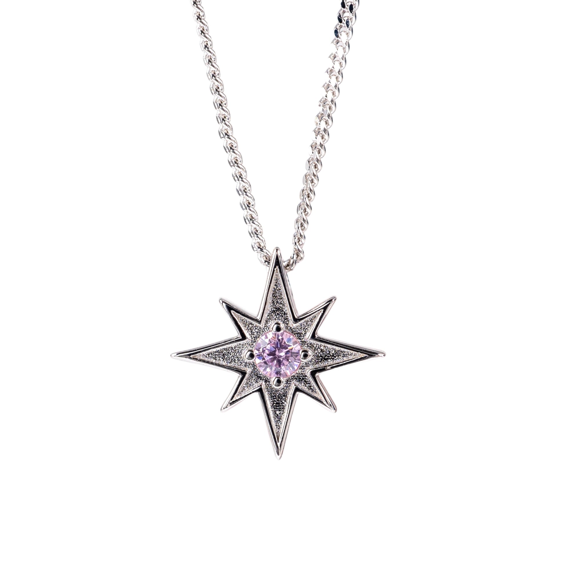 Pink North Star necklace in silver with chain front hunters fine jewellery