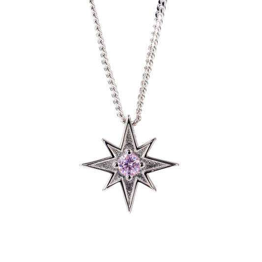 Pink North Star necklace in silver with chain front hunters fine jewellery