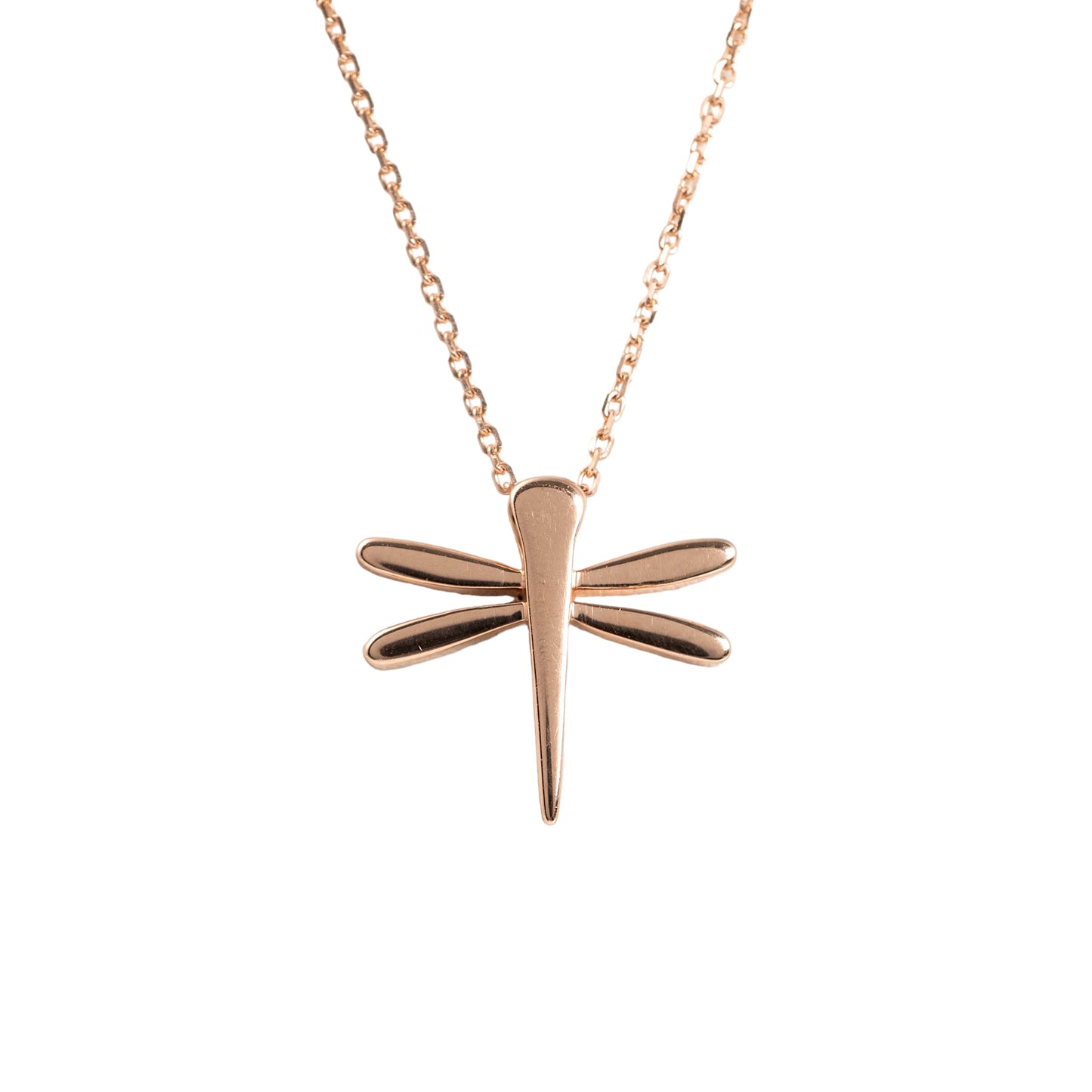 Rose gold dragonfly necklace pendant with 9ct gold chain