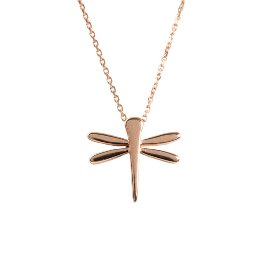 Rose gold dragonfly necklace pendant with 9ct gold chain