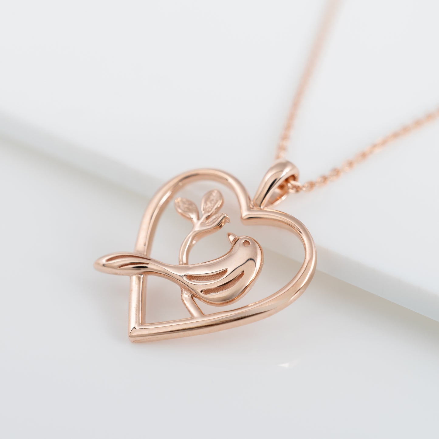 rose gold bird necklace heart gift hunters fine jewellery