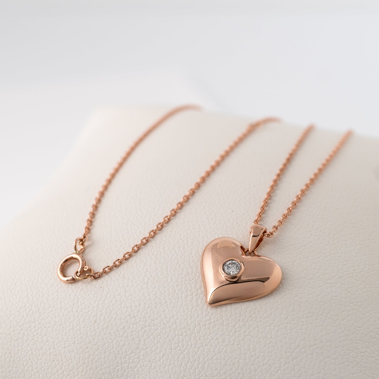 Rose gold heart pendant with lab-grown diamond and adjustable 16-18 inch chain – romantic jewellery gift