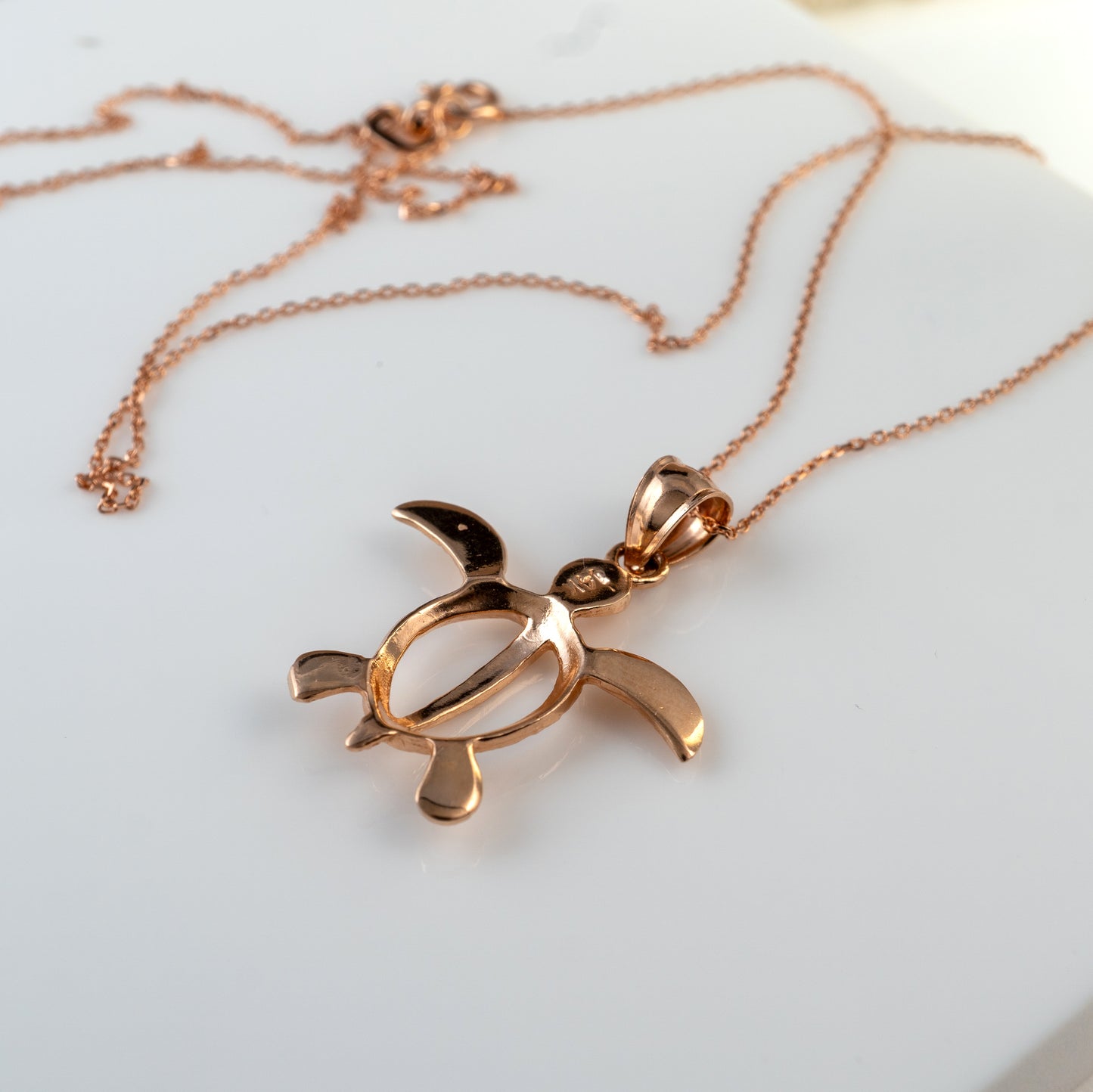 14ct rose gold Turtle charm pendant with ocean jewellery design