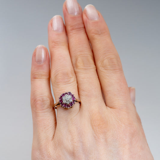 Vintage Ruby Ring With Diamonds 9ct Yellow Gold Hallmarked