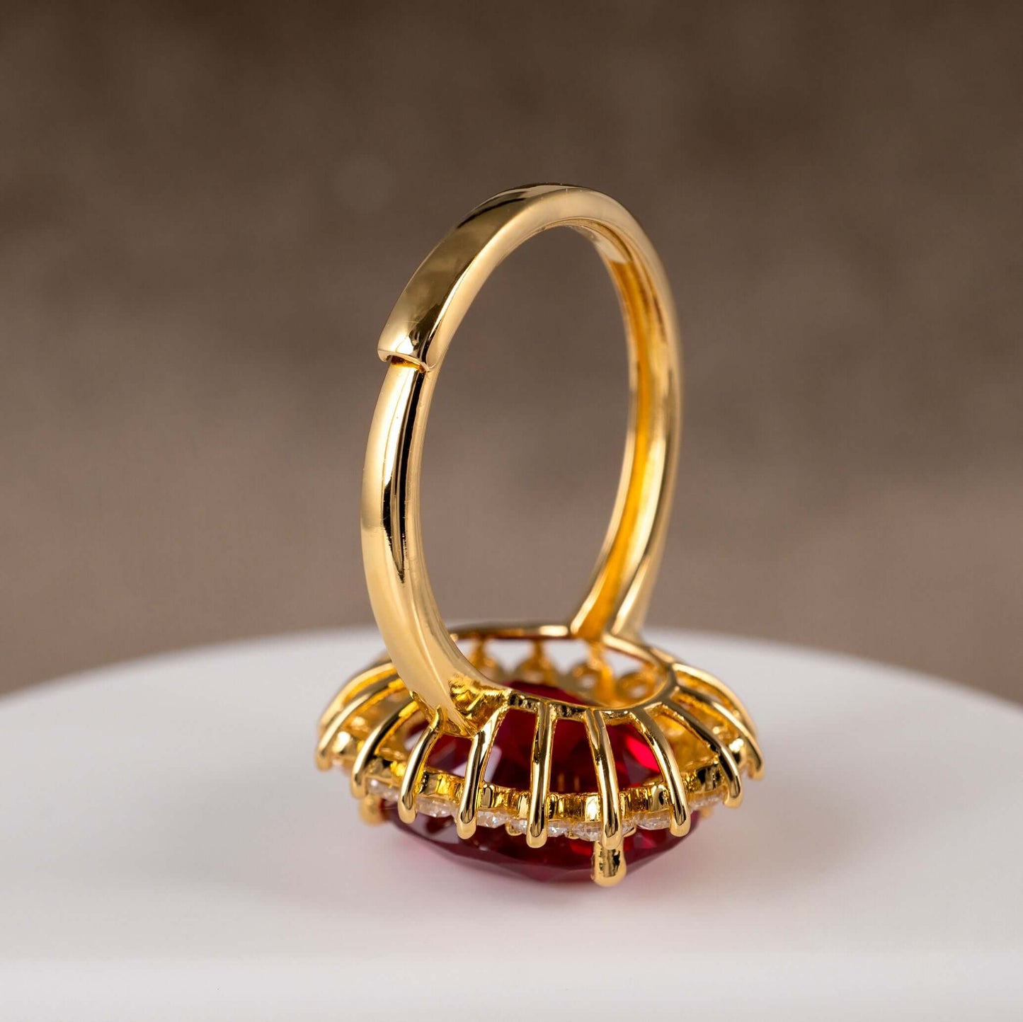 Ruby ring for women in gold vermeil – angled side view